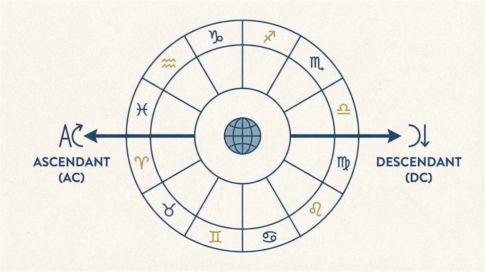 Ilustración del ascendente y descendente en la carta astral