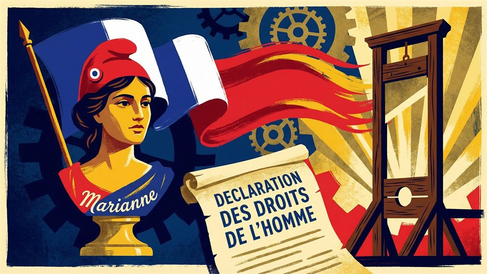 Symbols from the French Revolution: the tricolor, liberty motifs, and the guillotine