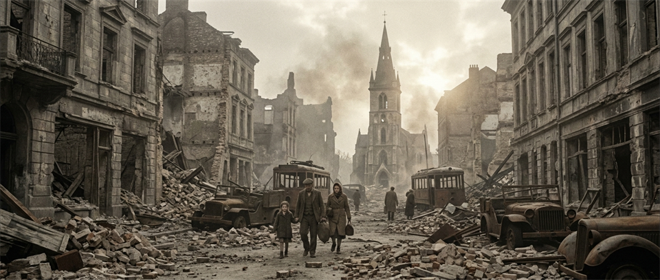 Ciudad destruida después de la Segunda Guerra Mundial