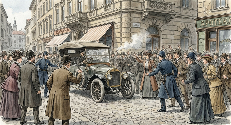 Ilustración del atentado de Sarajevo
