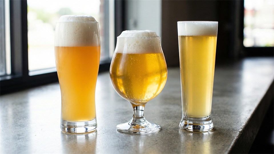 Wheat beer, saison, and sour beer in glasses