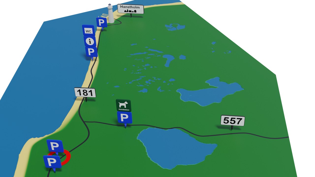 Kort med markering for P-pladsen ved Klitmøller