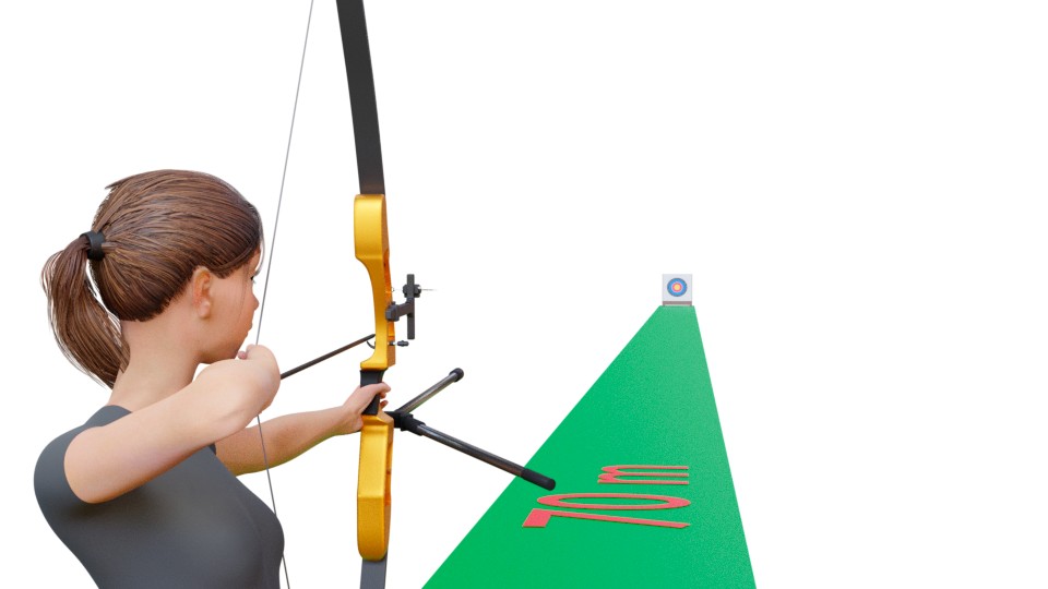 Grafisk visualisering af bueskytte, der sigter mod målskive fra 70 meter