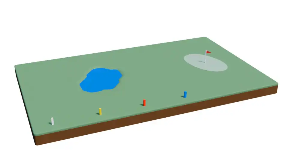 3D Visualisering af afstandsmarkeringer på en golfbane