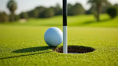 Billede af golfbold og flagstang