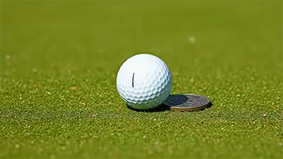 Billede af golfbold markeret med en mønt