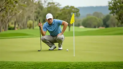 Billede af golfspiller, der læser green