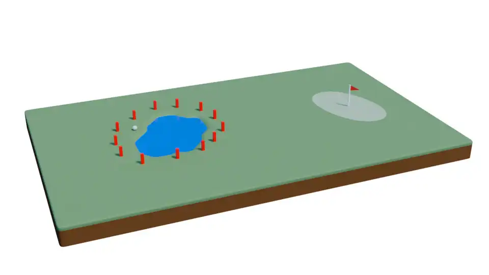 3D Visualisering af strafområde med røde pæle
