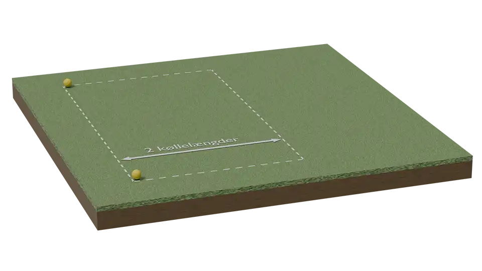 Tee-stedet med gule og røde markeringer