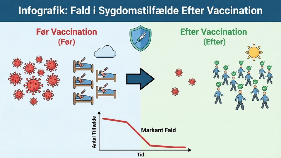 Infografik om fald i sygdomstilfælde efter vaccination