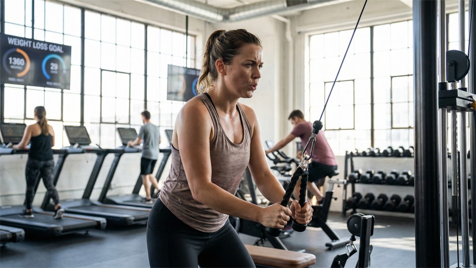 Kvinde træner i fitnesscenter - vægttabstræning