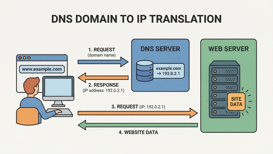 Skematisk illustration af DNS-processen